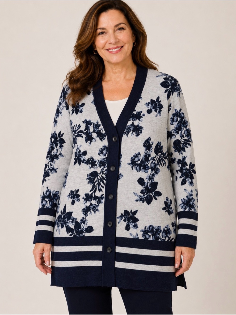 Marina Sport Marina Rinaldi L Floral Wool Blend Oversized Cardigan Italy